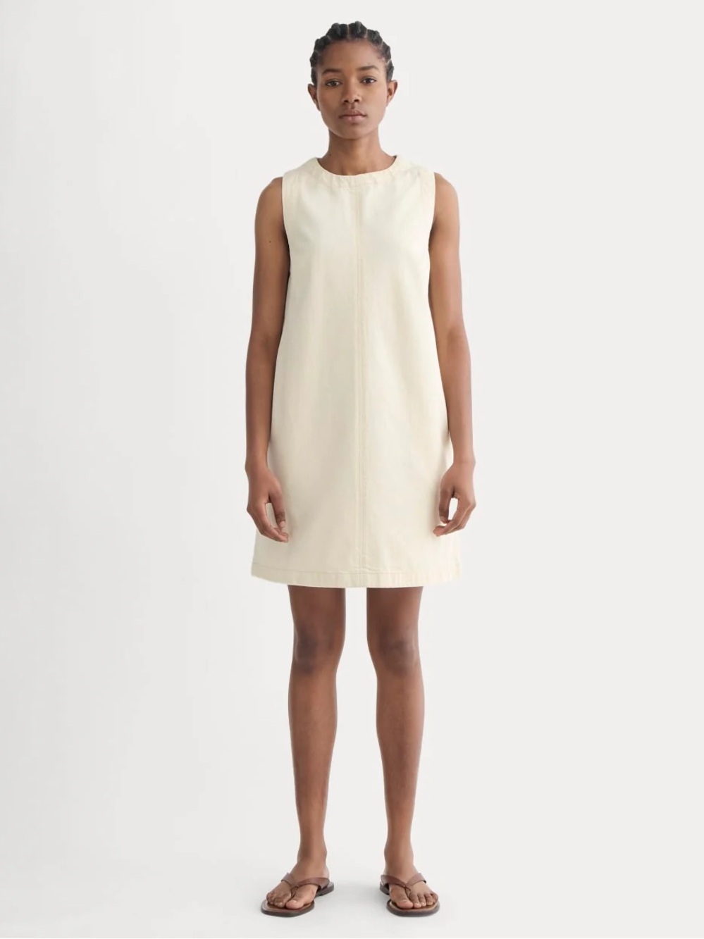 Everlane The Denim Shift Dress with Pockets Ecru Organic Cotton Tencel Sz 16 NWT